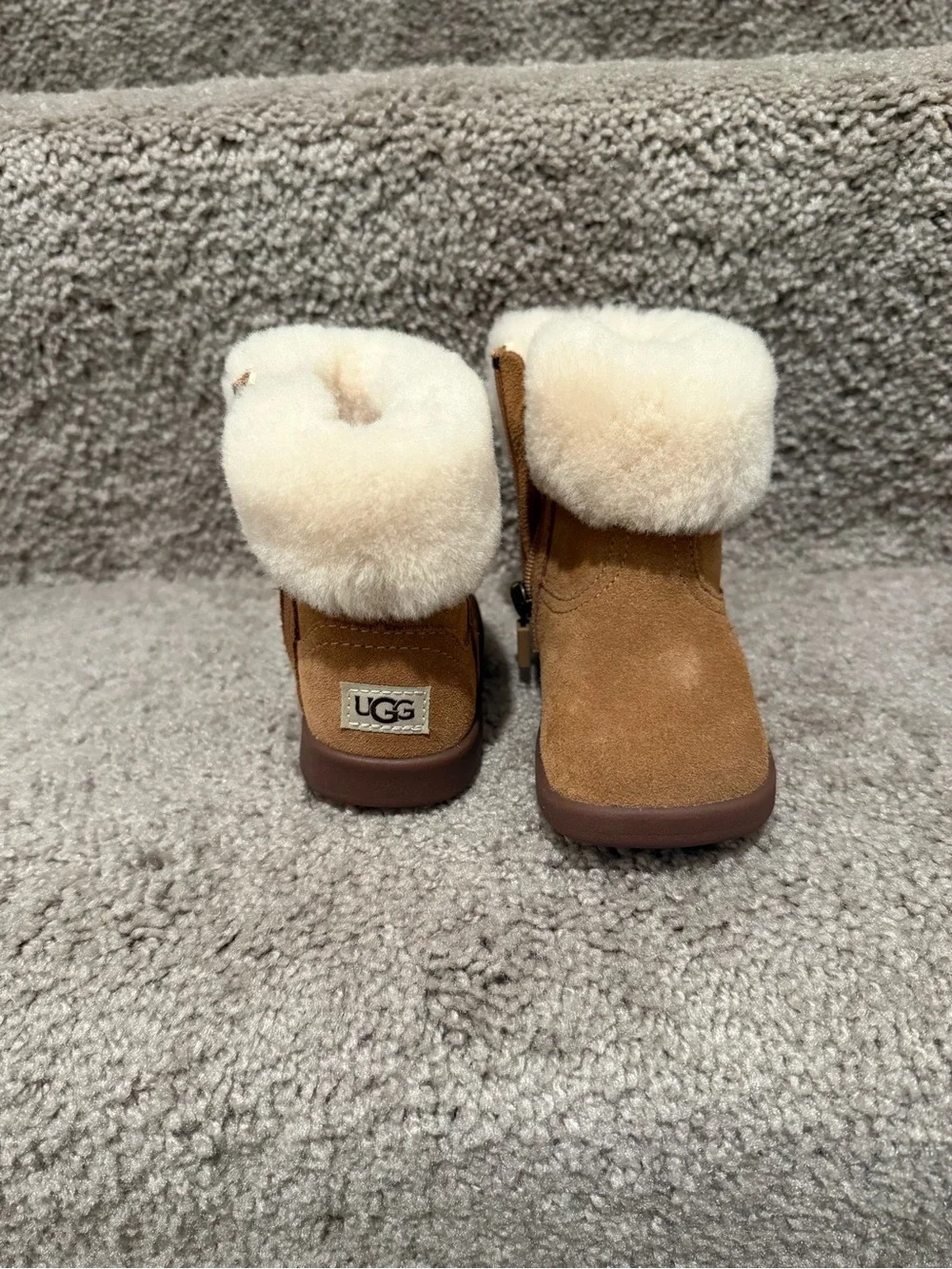 UGG Kids Chestnut Suede Boots with Cream Fur Cuff